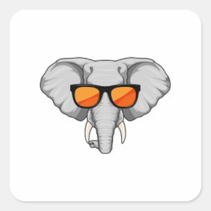 Sticker Carré Eléphant avec lunettes de soleil