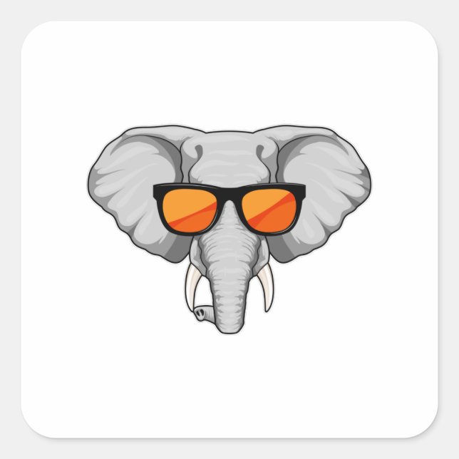 Sticker Carré Eléphant avec lunettes de soleil (Devant)