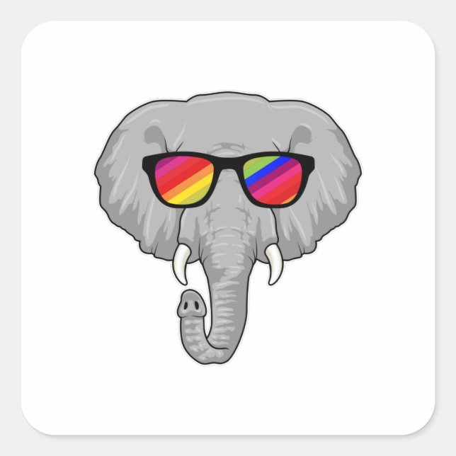 Sticker Carré Eléphant avec lunettes de soleil (Devant)