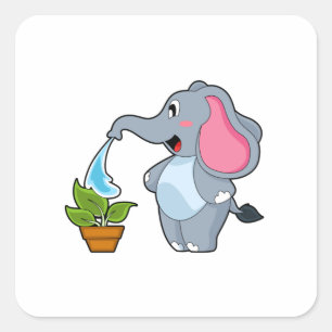 Sticker Carré Eléphant avec Plante
