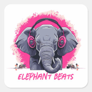 Sticker Carré Elephant Beats DJ
