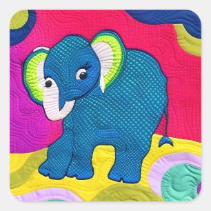 Sticker Carré Eléphant Bébé Bleu Cute - Design Quilt