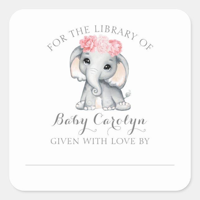 Sticker Carré Eléphant bébé mignon pour la bibliothèque de plaqu (Devant)