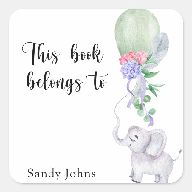 Sticker Carré Elephant - Ce livre appartient à (Devant)