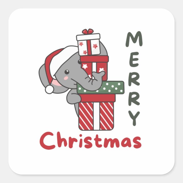 Sticker Carré Elephant Christmas Poison Winter Animals Elephant (Devant)