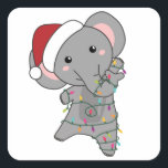 Sticker Carré Elephant Christmas Snow Winter Animals<br><div class="desc">L'éléphant de Christmas et les fairy lights. Funny animals with toxits and snow for the holidays. Donc Funny for Christmas in July. Elephants are cute animals and perfect pour Christmas.</div>