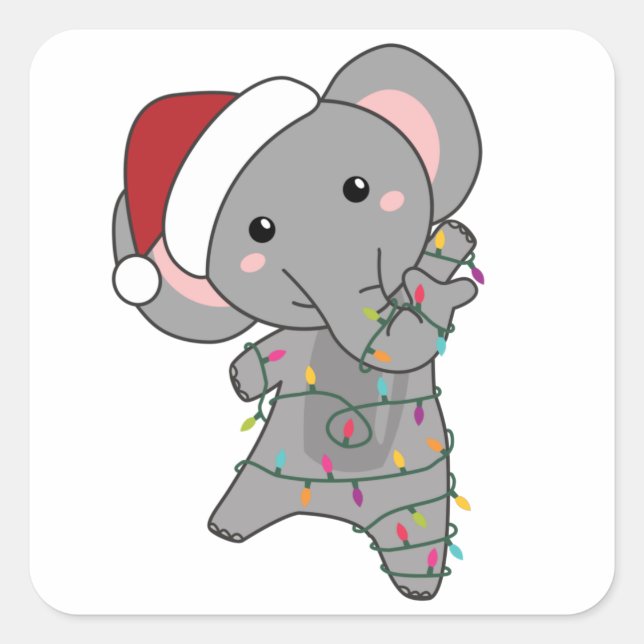 Sticker Carré Elephant Christmas Snow Winter Animals (Devant)