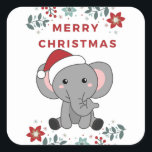 Sticker Carré Elephant Christmas Snow Winter Animals Elephants<br><div class="desc">The elephant at Christmas with fairy lights. Funny animals with gifts and snow for the holidays. Also funny for Christmas in July. Elephants are cute animals and perfect for Christmas.</div>