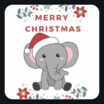 Sticker Carré Elephant Christmas Snow Winter Animals Elephants<br><div class="desc">The elephant at Christmas with fairy lights. Funny animals with gifts and snow for the holidays. Also funny for Christmas in July. Elephants are cute animals and perfect for Christmas.</div>
