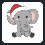 Sticker Carré Elephant Christmas Snow Winter Animals Elephants<br><div class="desc">The elephant at Christmas with fairy lights. Funny animals with gifts and snow for the holidays. Also funny for Christmas in July. Elephants are cute animals and perfect for Christmas.</div>