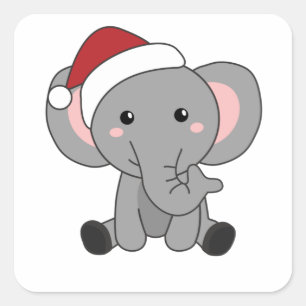 Sticker Carré Elephant Christmas Snow Winter Animals Elephants