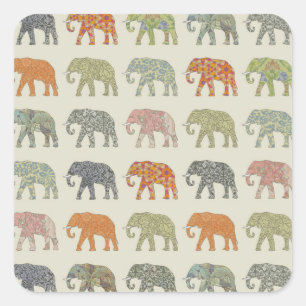 Sticker Carré Eléphant Coloré Animal Motif contemporain