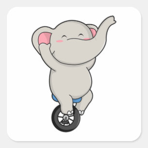 Sticker Carré Eléphant comme artiste au cirque avec pneus