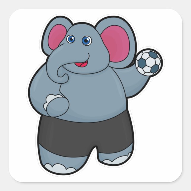 Sticker Carré Elephant comme joueur de handball avec Handball (Devant)