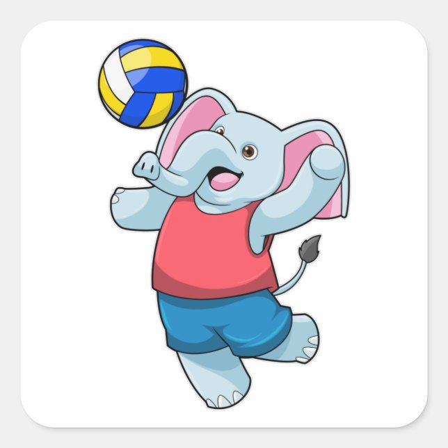 Sticker Carré Elephant comme joueur de volleyball avec volleybal (Devant)