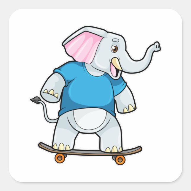 Sticker Carré Elephant comme patineur avec skateboard (Devant)
