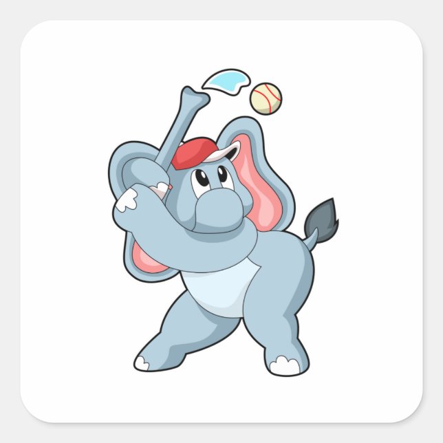 Sticker Carré Éléphant de baseball (Devant)