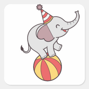 Sticker Carré Eléphant de cirque mignon sur la balle - Anniversa