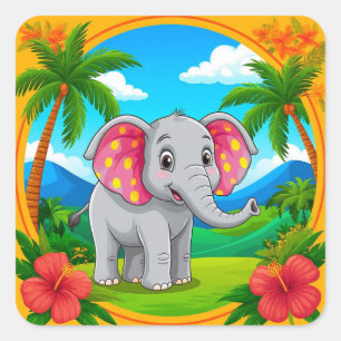 Sticker Carré 🐘 Éléphant de dessin animé mignon animal de la ju