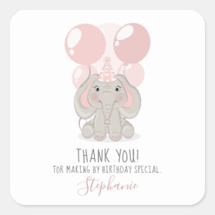 Sticker Carré Elephant en Casquette de fête d'anniversaire