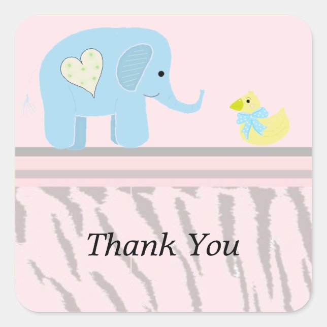 Sticker Carré Éléphant et Canard Merci (Devant)