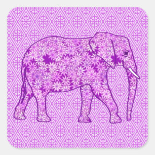 Sticker Carré Eléphant fleur - améthyste violet