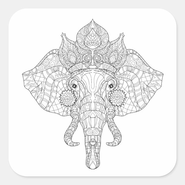 Sticker Carré Elephant Head Zendoodle (Devant)