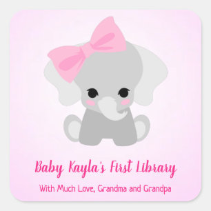 Sticker Carré Eléphant horriblement mignon avec un joli cou rose