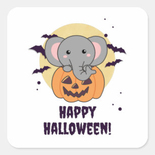 Sticker Carré Elephant In Pumkin Cute Elephant Happy Halloween