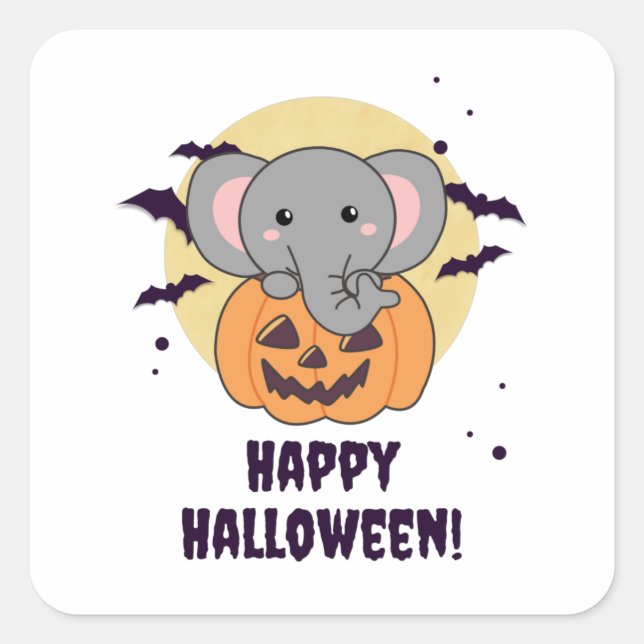 Sticker Carré Elephant In Pumkin Cute Elephant Happy Halloween (Devant)