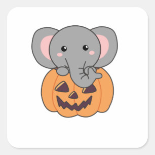 Sticker Carré Elephant In Pumkin Cute Elephant Happy Halloween