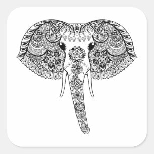 Sticker Carré Eléphant indien inspiré par Zentangle