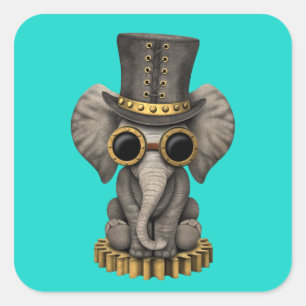 Sticker Carré Éléphant mignon CUB de bébé de Steampunk