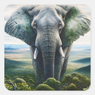 Sticker Carré Eléphant mignon Gros plan