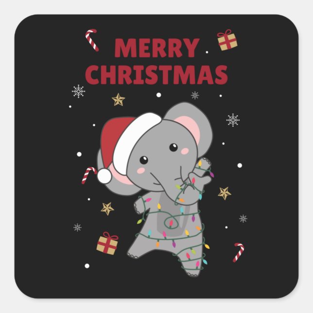Sticker Carré Eléphant Noël Neige Hiver Animaux Eléphants (Devant)