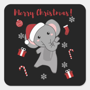 Sticker Carré Eléphant Noël Neige Hiver Animaux Eléphants