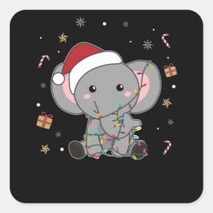 Sticker Carré Eléphant Noël Neige Hiver Animaux Eléphants
