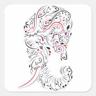 Sticker Carré éléphant orné