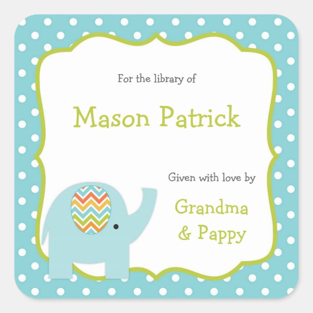 Sticker Carré Eléphant Première bibliothèque plaque de livre pet (Devant)