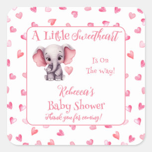 Sticker Carré Elephant Un Petit Baby shower Fille Amoureuse