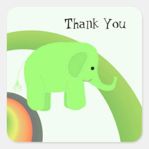 Sticker Carré Éléphant Vert Citron Merci