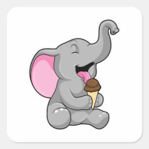 Sticker Carré Elephant with chocolate gaufre ice cream