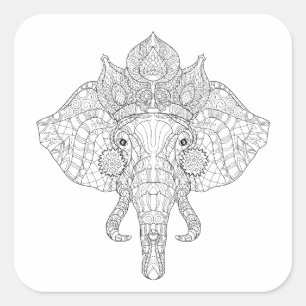 Sticker Carré Éléphant Zendoodle principal