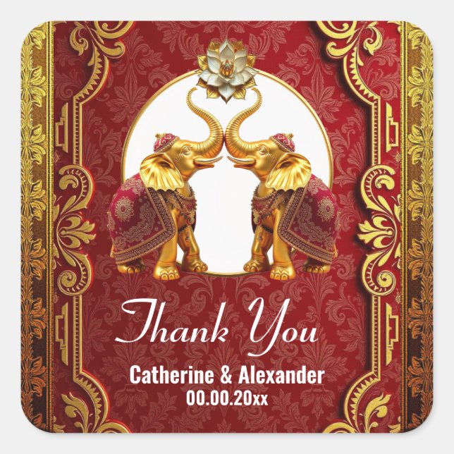 Sticker Carré éléphants indiens Hindi lotus flower bordeaux blan (Devant)