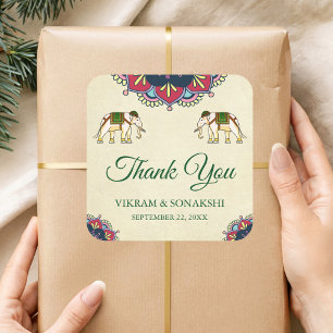 Sticker Carré Elephants traditionnels Mariage indien Favoriser S