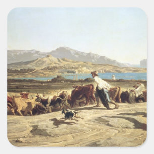 Sticker Carré Élevage de bovins près de Marseille, 1853 (huile s