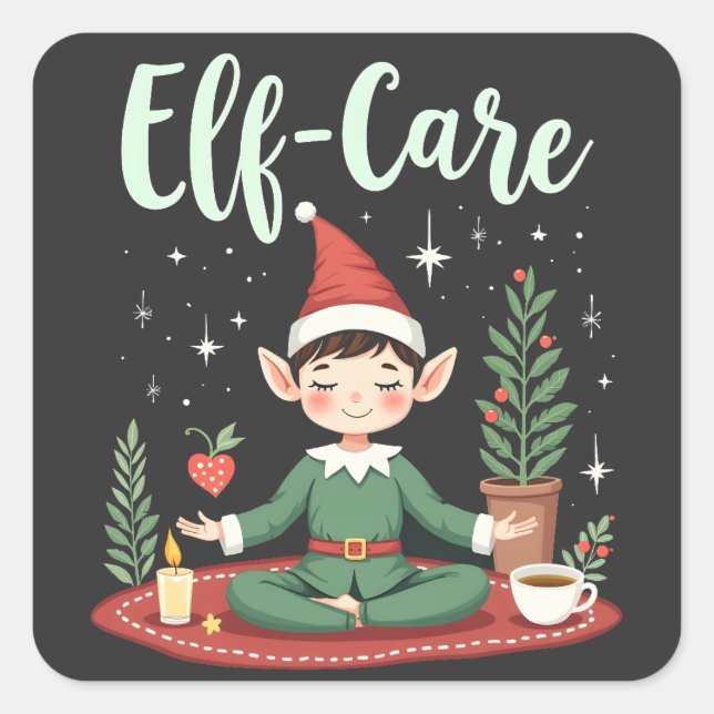 Sticker Carré Elf Care Funny Christmas Elf Magique Self Care (Devant)