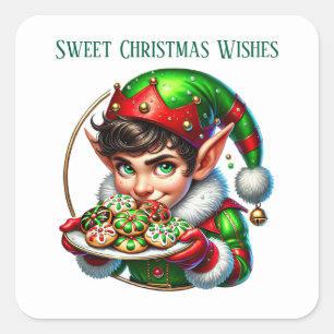 Sticker Carré elf de Noël ajouter le message Sucré voeux de Noël