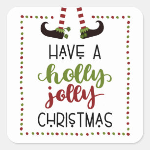 Sticker Carré Elf Jambes Holly Jolly Christmas Non-personnalisé