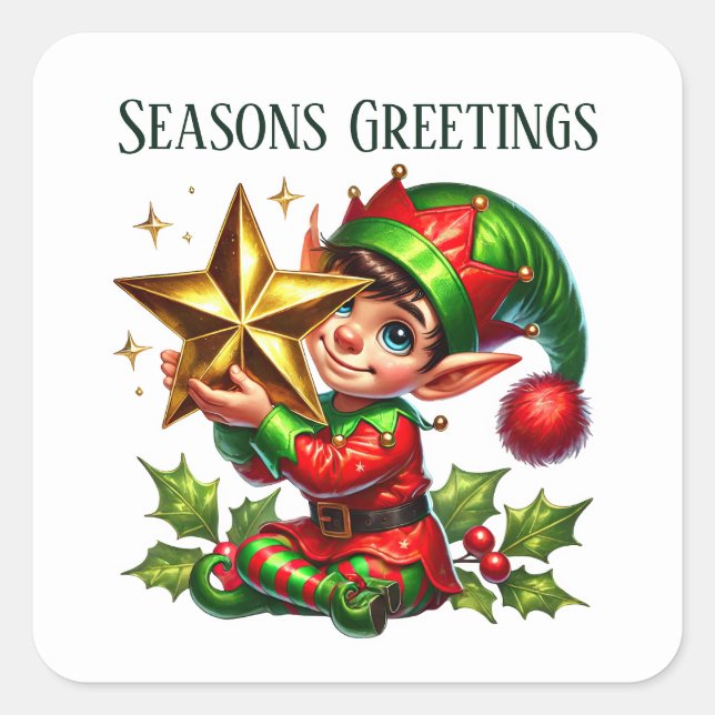 Sticker Carré elfe de Noël ajouter un message Joyeuses Fêtes (Devant)